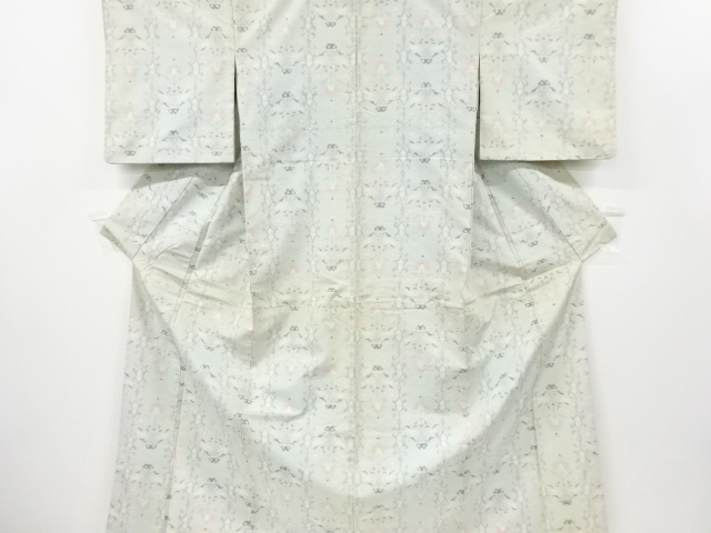 JAPANESE KIMONO / ANTIQUE KIMONO / SILK / TSUMUGI / WOVEN ABSTRACT FLOWER